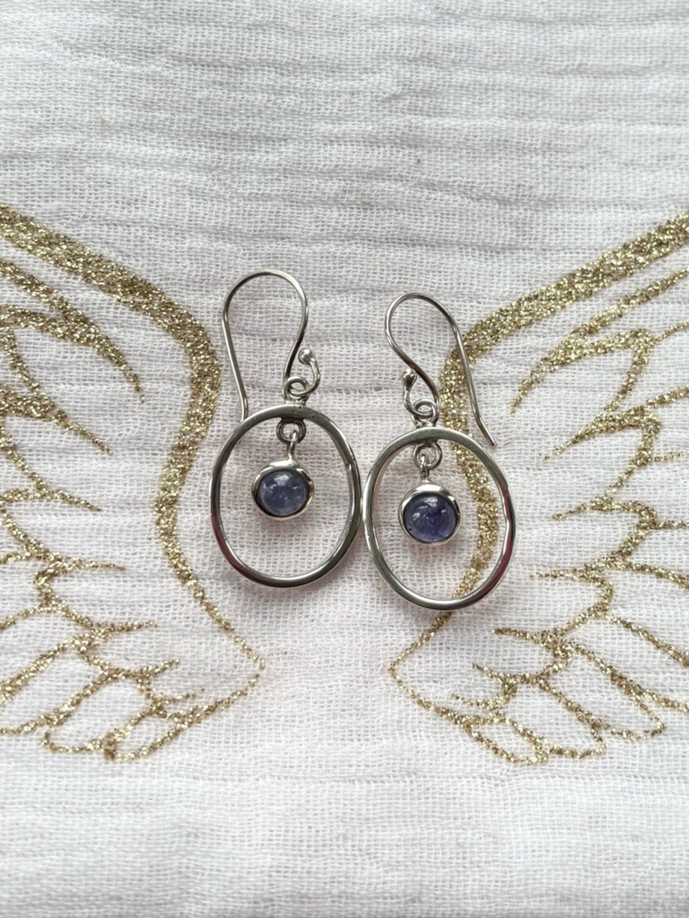 Sterling Silver Oval Earrings with Tanzanite Gemstone Dangle